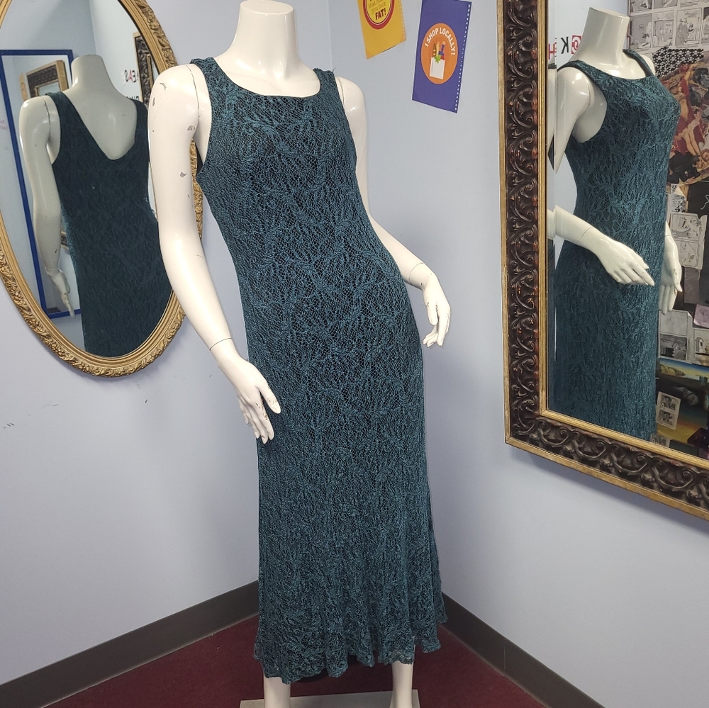 Vintage Harlow lace dress sleeveless maxi 12 vtg bodycon grunge
